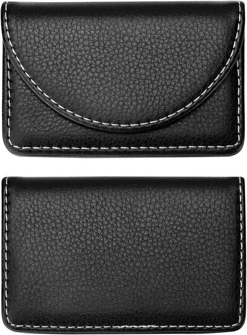 Leather Business Card Holder Wallet for Men or Women, Pocket Name Card Case with Magnetic Shut, Holds 25 Cards (Black)