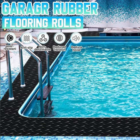 20 10 Breling in x ft Rubber Diamond Plate Rolls Garage Floor Mat for Under Car, Heavy Duty Flooring Rug for Trailers