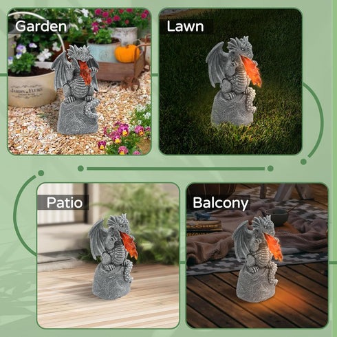 WENYLE Solar Garden Outdoor Statues Flame Dragon with Solar Lights, Lawn Decor Cool Drake Figurine for Patio Balcony