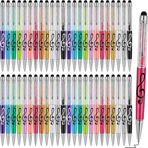 Resholder 48 Pcs Music Note Ballpoint Pens with Touchscreen Stylus 0.5 mm Black