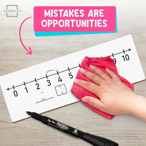 SCRIBBLEDO 5 Pack Dry Erase Number Line White Boards, 4x12 Inch Double Sided Math Boards for Kids