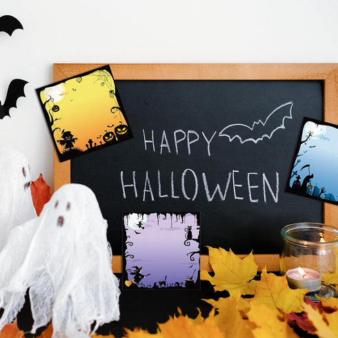 Whaline 8 Pack Halloween Sticky Notes, 4 Design Cartoon Note Pads, Fright Night Pumpkin Witch Memo Pads