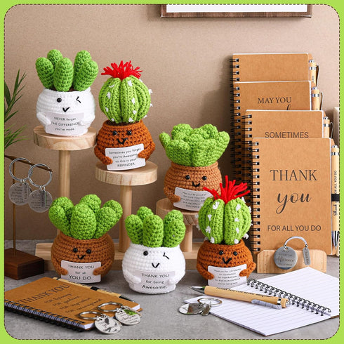 Wavwavw 6 Set Employee Appreciation Gifts Bulk, Gifts for Coworkers, Doll Crochet with Card Inspirational Journals