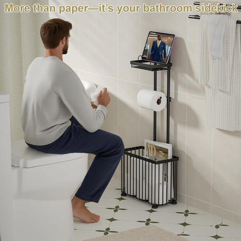 X-cosrack Freestanding Toilet Paper Holder Toilet Tissue Rack Scroll Stand Roll Dispenser with Storage Shelf Reserve