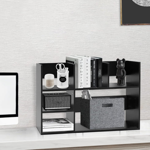 MASAKA B&W Large Desktop Organizer Storage Shelf for Office Supplies, DIY Wood Bookshelf, Black