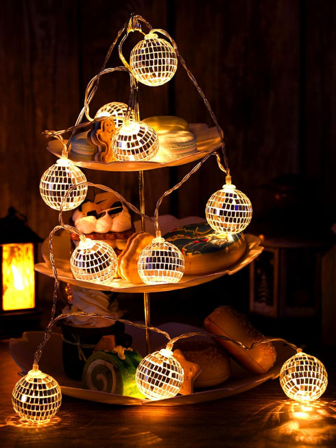 70s 80s Supplies(1.18 Inch,Warm BBTO LED Disco Ball String Light Battery Powered Mirror Balls Ornaments for Outside