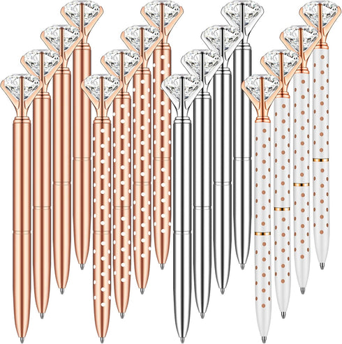 PASISIBICK 16 Pcs Big Diamond Pens, Bling Wedding Crystal Metal Ballpoint Pens with Black Ink (4 Mixed Colors)