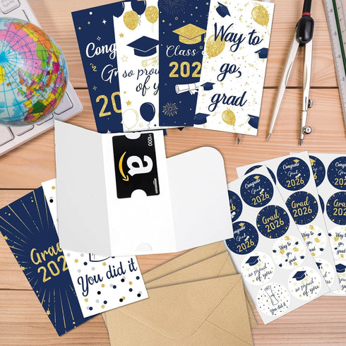 GOLDCROW 30 Pack Set 2026 Graduation Money Holders for Cash Gift - Class of Graduation Cards with Envelopes - Navy Blue