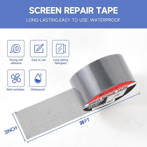 Window Screen Repair Tape, Strong Adhesive Kit for Windows or Doors, Mesh Repair Patch (Grey, 30 FT)