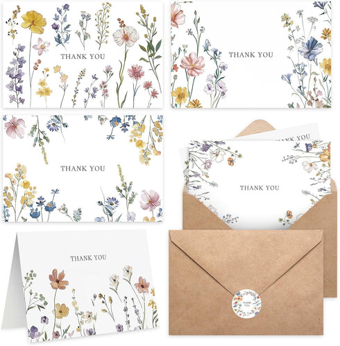 XXINMOH 102 PACK Floral Thank You Cards With Envelopes (4"x6") - Wildflower Blank