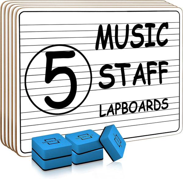 Scribbledo 5 Pack Dry Erase Music Staff White Boards, 9"X12" Double Sided Musical Notes Whiteboard for Kids Students