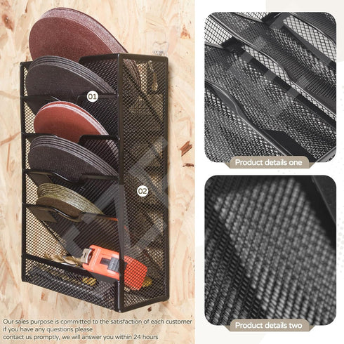 Hanging 5-Tier Mesh Sandpaper Organizer, Metal Storage Rack for 5 Inch and 6 Inch Sandpapers (Excludes Sandpaper)