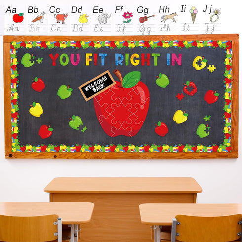 Back to School Bulletin Board Decorations Set, Apple Puzzle Pieces Cutouts for Classroom First Day Supplies