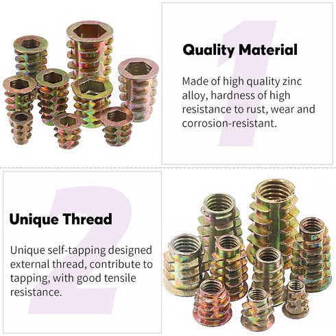 Swpeet 215Pcs M4 M5 M6 M8 M10 Carbon Steel Color Zinc Plated Furniture Wood Screw, Nut Flanged Screw-in Hex Socket