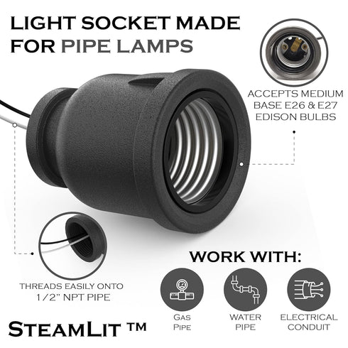 1/2 inch Iron Pipe Lamp Socket That fits Iron Pipe (NPT)