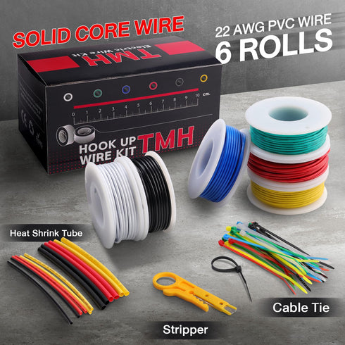 22 6 (30ft 300V TMH AWG Solid Hookup Wire Kit, Color Electrical Wires Each), Tinned Copper, PVC Insulation DIY