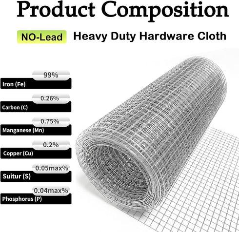 Hardware Cloth 1/4 inch 8inx10ft Galvanized Wire Mesh Roll for Chicken Pen, Garden Fences, Poultry Netting