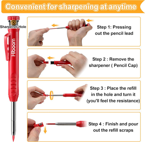 Hiboom 4 Pack Carpenter Pencils Set with 24 Refills, Mechanical Pencil for Woodworking Marking Tool