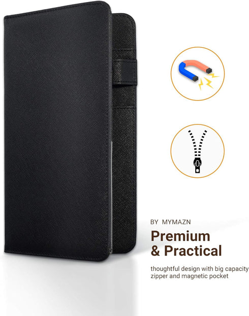 5 9 Mymazn X Server Book for Waitress with Magnetic Closure, Zipper Pocket and Pen Holder (Black)