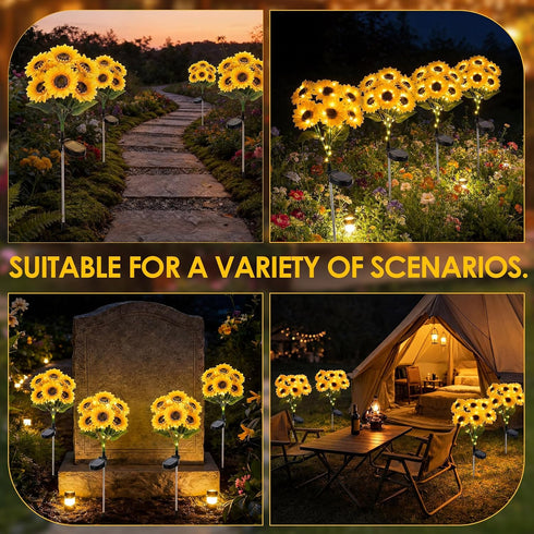 4 Pack 24 45 Ip65 VIHOSE Sunflower Solar Lights with Sunflowers LED Waterproof Outdoor Stake Lights with Upgraded Solar