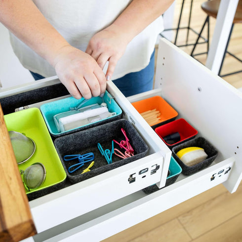 Three by Three Seattle Felt·Like·It! Felt Bins - Set of 8 Multicolor Expandable Sliding Bin for Office, Crafts,