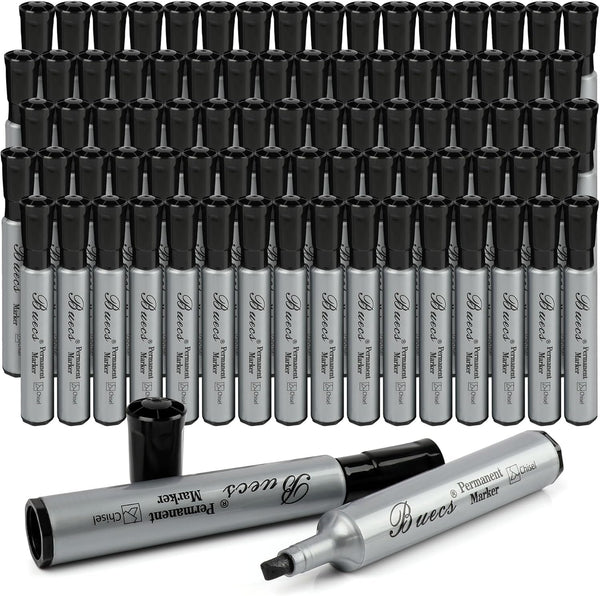 Permanent Markers, 80 Count Black Chisel Tip, Waterproof & Fade Resistant, Quick Drying Office Supplies for School,