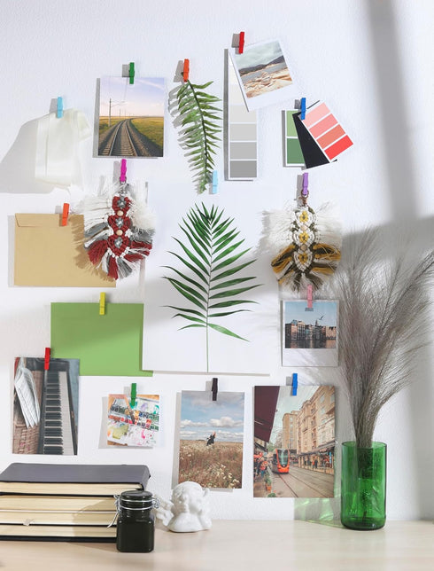 Mini Self Adhesive Clips for Pictures, 20 Pack, Mixed Colors Wood Clip Holders for Wall & Artwork