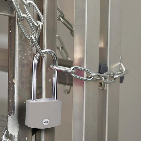 Yale 2.2 Inch Long Shackle Covered Aluminum Lock with 3 Keyed Alike Keys for Gym Locker, Fence, Toolbox, Storage (Grey)