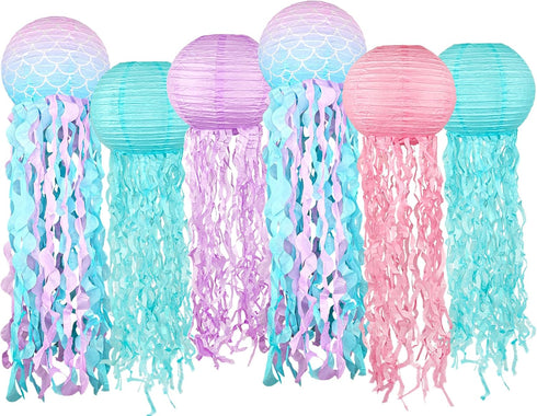 YIOTJUNL Blue Pink Purple Hanging Jelly Fish Paper Lanterns, Gradient Colorful Paper Lanterns