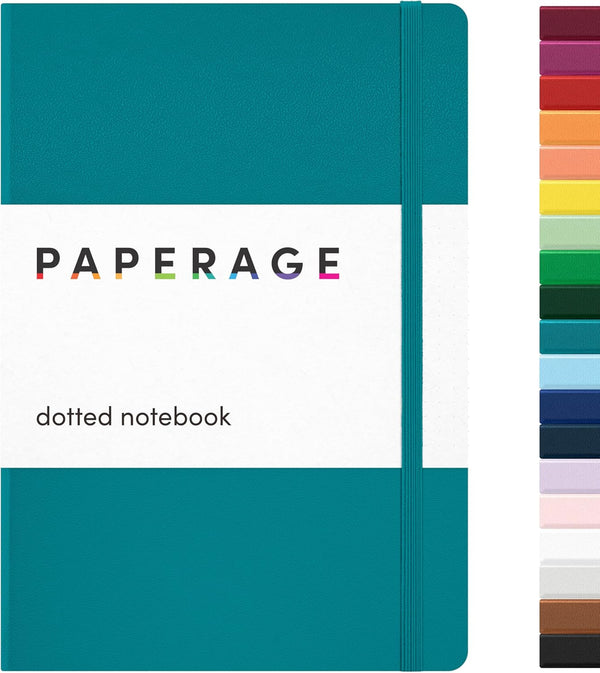 PAPERAGE Dotted Journal Notebook, Turquoise, 160 Pages Medium 5.6 in x 8 in Hardcover for Work & School