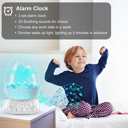 MTDYHY 20 Upgraded Dinosaur Egg Alarm Clock/Digital Clock with Night Light, Soothing Sound Timer Aid Sleep
