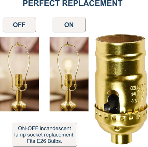 2-Pack E26 Bulb 1/8 HQRP ON-Off Lamp Holder, Light Socket, for Floor and Table Lamps, DIY Project, IP Threads, UL
