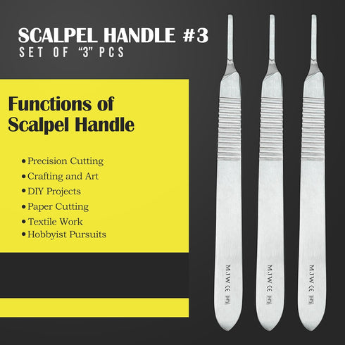 Scalpel Handle No.3 - Set of 3 Pcs Stainless Steel Crafting Handle No.3 Ideal for Wood Art, Card Making, Grafting, Sculpting and Dermaplaning