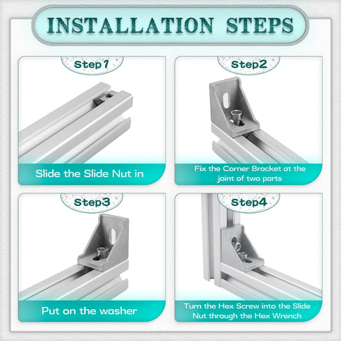30 Set Silver 2020 Series Aluminum Extrusion Profile Connector, Includes Wrench and Corner Brackets
