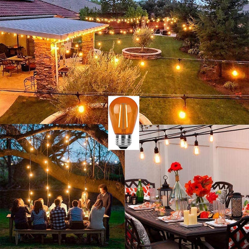 15 Pack S14 LED Orange Replacement Bulbs, 2W, E26 Base, Shatterproof Decorative for Outdoor Patio
