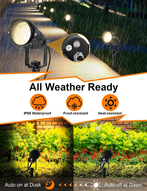 3000K Tree(2 Pack) Dusk to Dawn Outdoor LED Spotlight,Outdoor Landscape Lighting with Photocell Sensor, Warm White