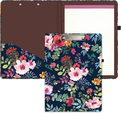 Hongri Clipboard Folio with Refillable Notepad & Storage Pocket, Cute Spring Flower Pattern, 12.8" x 9.2"