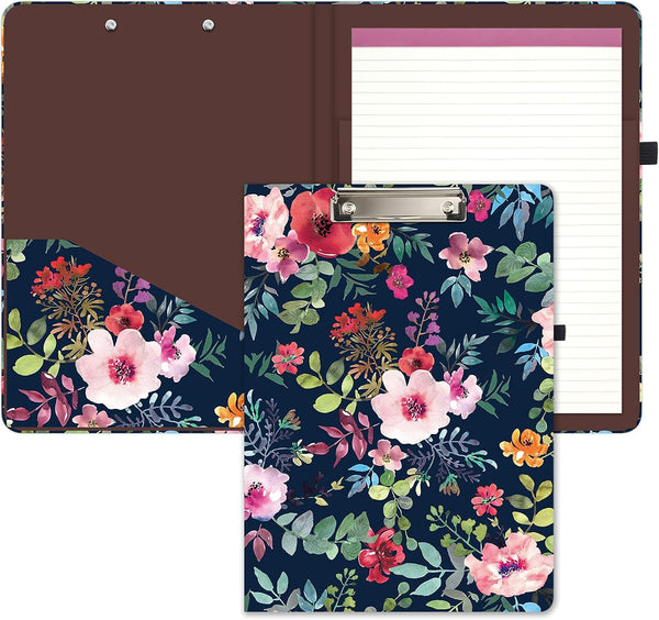 Hongri Clipboard Folio with Refillable Notepad & Storage Pocket, Cute Spring Flower Pattern, 12.8" x 9.2"