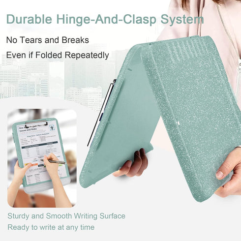 Glitter Clipboard with Storage, A4 Binder Clip Boards 8.5x11 with Low Profile Clip, Side Opening for Office Supplies