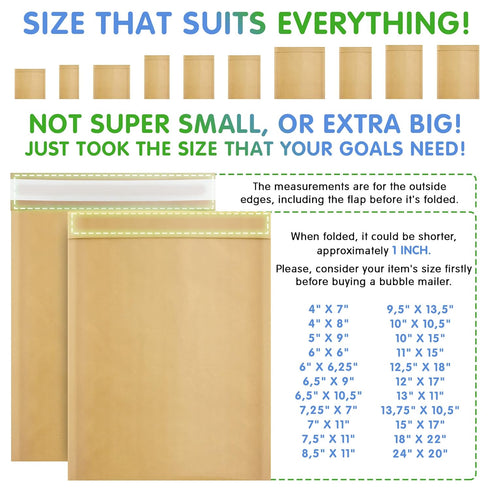 Natural Kraft Bubble Mailer Envelopes 4 x 7 Inches | 50 Pack Self Seal Padded Envelopes | Waterproof & Tear-Resistant