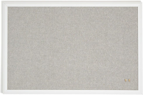 U Brands Farmhouse Linen Bulletin Board, 30"x20", White Wood Style Frame, Includes Push Pins