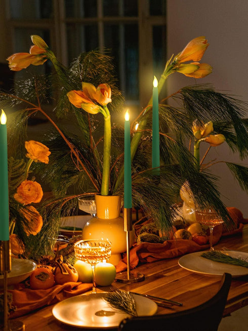 24 Decoration(Christmas,11 Inch,Green) Treela Pcs Flameless Taper Candles Battery Operated Bulk Fake Candles Light LED