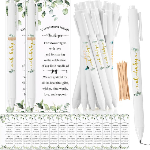 Greenery Baby Shower Pens, Black Ink Retractable Ballpoint Pens for Baby Shower Party Games, 30 Set