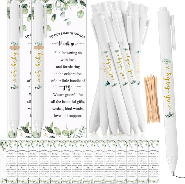 Greenery Baby Shower Pens, Black Ink Retractable Ballpoint Pens for Baby Shower Party Games, 30 Set