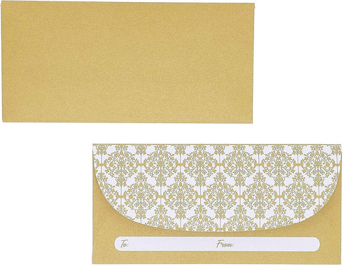 Juvale 100 Pack Gold Money Envelopes for Cash Gifts, Decorative Design for Birthdays, Graduations, Weddings (7x3 In)