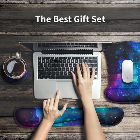 Wrist Rest Support Ergonomic Gel Mouse Pad & Memory Foam Keyboard Set, Non-Slip Rubber Base for Easy Typing and Pain