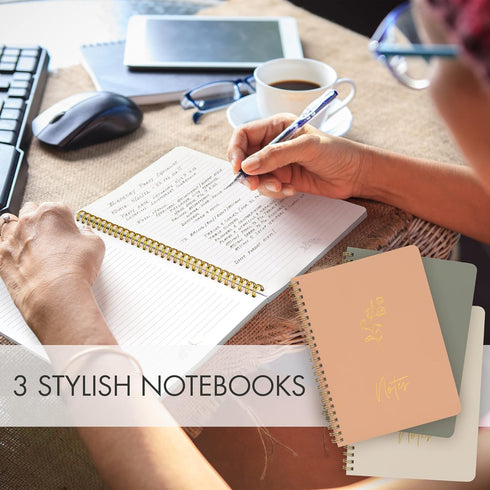 ZICOTO Aesthetic Spiral Notebook Set of 3, Cute College Ruled 8x6 Journal with Large Pockets and Lined Pages