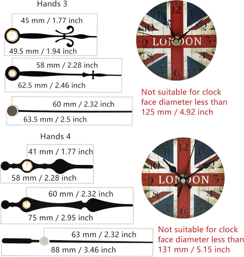 TIKROUND 12888 2 Pack Clock Movement Mechanism with 4 Pairs of Short Hands, Quartz Clock Motor Kit