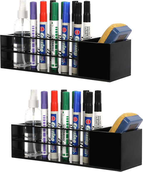 MyGift Dry Erase Marker Holder for Whiteboard, Black Acrylic Storage Rack for Markers, Eraser, Cleaning Bottles, Set of