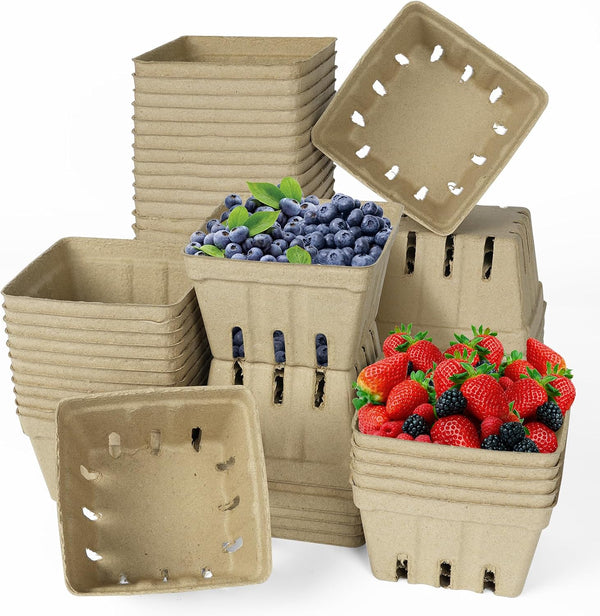 LOUHUA 60 Pcs Natural Pulp Fiber Berry Basket, Small Molded Produce Basket